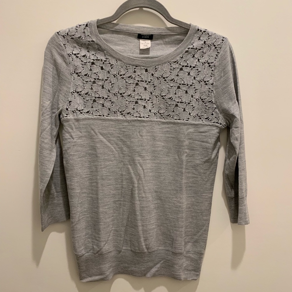 J. Crew gray three quarter sleeve wool sweater